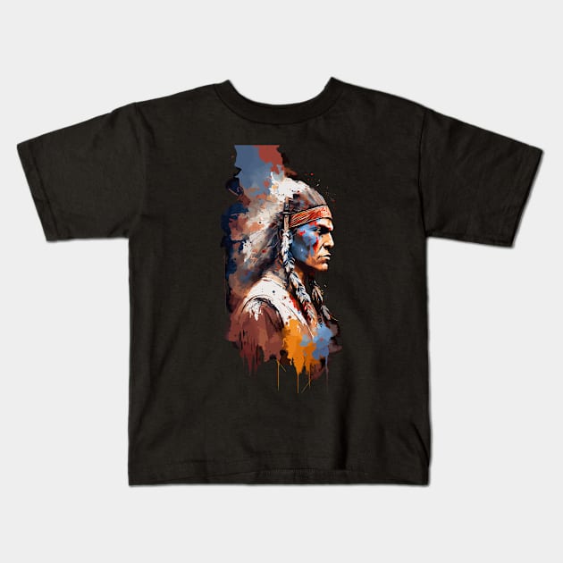 Native American Warrior V1 Kids T-Shirt by Peter Awax